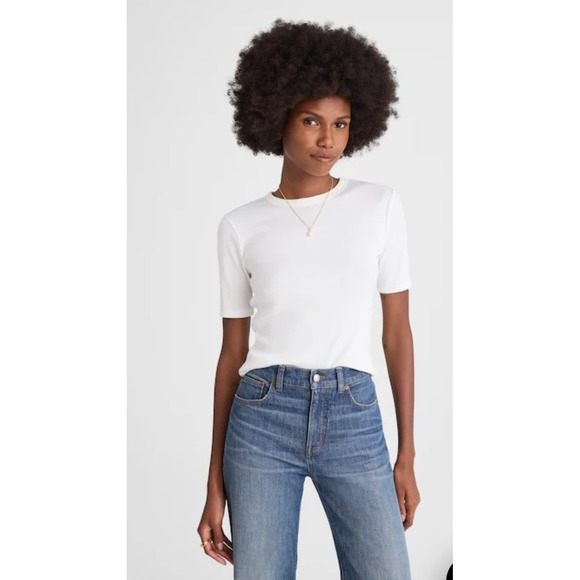 Madewell Tops - NWT Madewell (Re)generative Cotton Ribbed Elbow-Sleeve Tee Size Large White